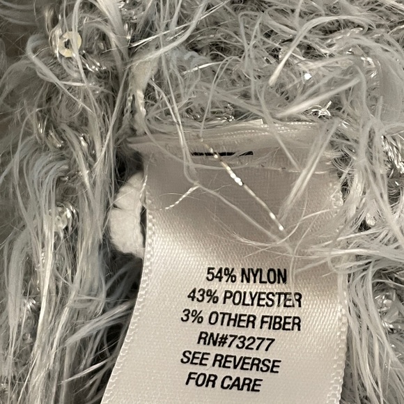 Apt 9 Sweater Top Womens Large Super Soft Fuzzy Silver Sequined Metallic Gray - Picture 6 of 10